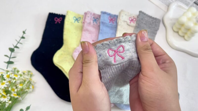 Spring and Summer Women's Thin Bow Embroidery Stacked Socks