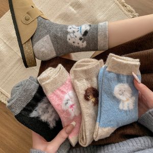 Cartoon Flocking Mid Calf Wool Socks