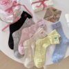 Spring and Summer Women's Thin Bow Embroidery Stacked Socks