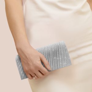 Pleated Evening Bag, Mini Clutch Bag, Glitter Evening Bag