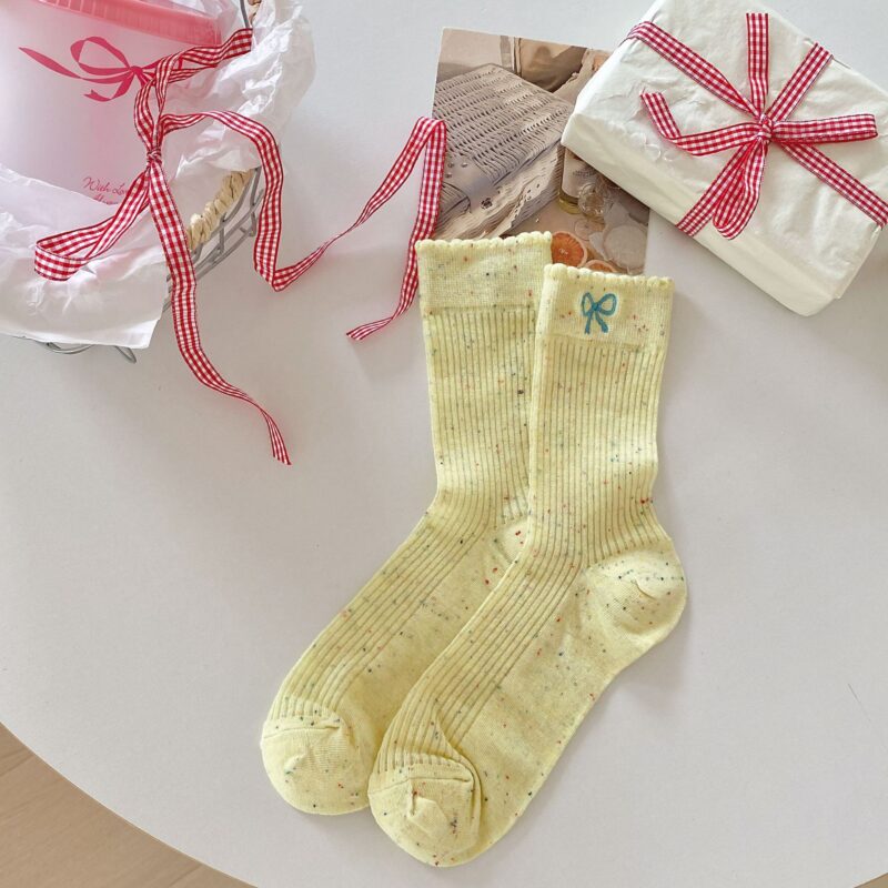 Spring and Summer Women's Thin Bow Embroidery Stacked Socks