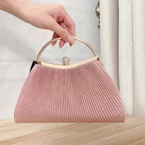 Clamp Diamond-Embedded Handbag, Fashionable Imitation Satin Pleated Party Bag, Versatile Elegant Princess Bag