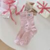 Spring and Summer Women's Thin Bow Embroidery Stacked Socks