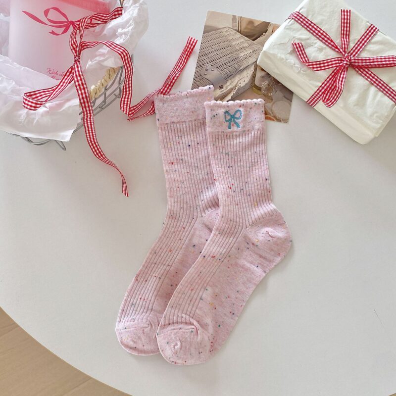 Spring and Summer Women's Thin Bow Embroidery Stacked Socks