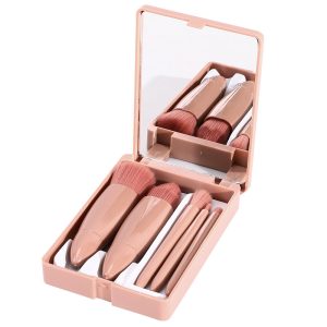 Lansiyi 5-Piece Travel Brush Set with Mirror - Nylon Powder Brushes