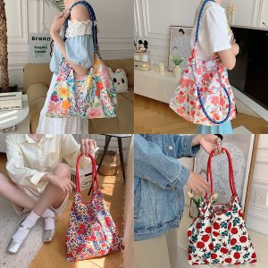 Drawstring Floral Tote Bag - Summer Beach Shoulder Purse