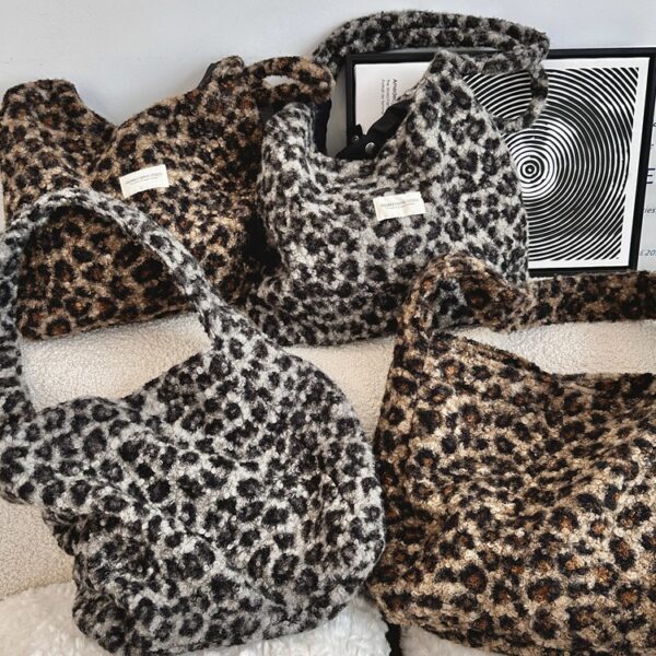 Faux Shearling Tote Bag - Large Capacity Leopard Print Shoulder Bag for Fall Winter