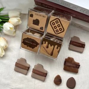 Chocolate Cookie Puff Set (6-Piece) - Velvet Cushion & Finger Puffs