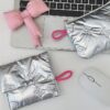Quilted Heart Clutch Bag - Silver Mini Wallet with Mirror