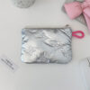 Quilted Heart Clutch Bag - Silver Mini Wallet with Mirror