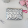 Quilted Heart Clutch Bag - Silver Mini Wallet with Mirror