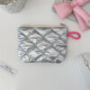 Quilted Heart Clutch Bag - Silver Mini Wallet with Mirror