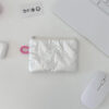 Quilted Heart Clutch Bag - Silver Mini Wallet with Mirror