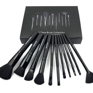 11-Piece Black Brush Set - Wood Handle Synthetic Brush Kit