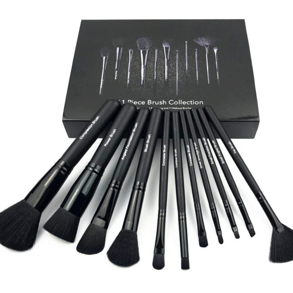 11-Piece Black Brush Set - Wood Handle Synthetic Brush Kit