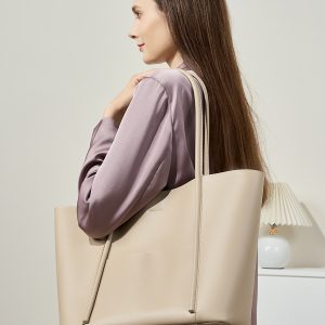 Premium Leather Tote Bag - Oversized Work Handbag with Long Strap