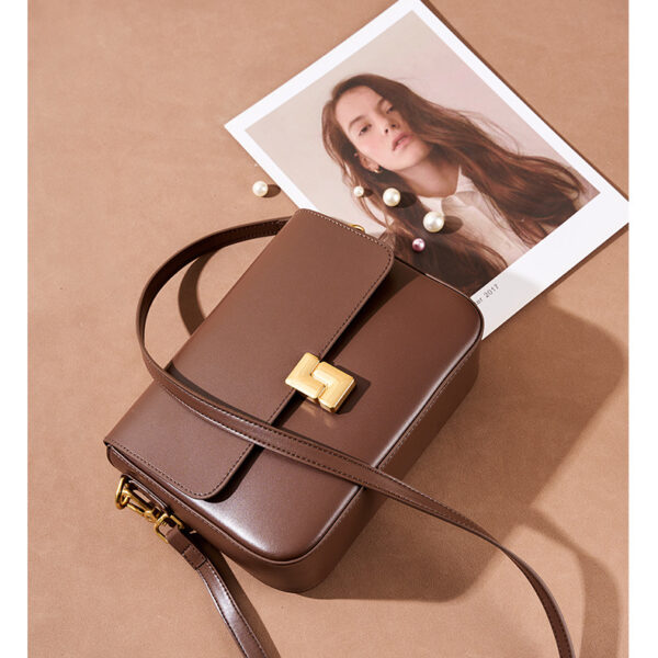 Genuine Leather Square Shoulder Bag - Fall Winter Crossbody Purse for Office Ladies