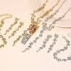 Fashion Pearl-Like Necklace & Earrings Set with Diamond Flowers
