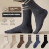 Vintage College Style Men's Cotton Crew Socks Stripe Pattern Anti-Odor Moisture-Absorbing Mid-Calf Socks