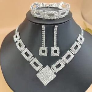 Trendy Minimalist Diamond Drop Pendant Jewelry Set with Necklaces, Earrings, and Rings