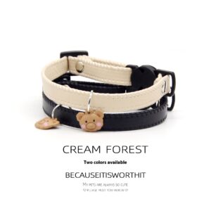 Pet Leather Collar - Lightweight Soft Leather Design with Teddy Decoration for Cats and Small Dogs