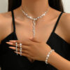Fashion Pearl-Like Necklace & Earrings Set with Diamond Flowers