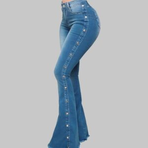 High Waist Stretch Flared Denim Jeans Extra Long Bell Bottom Floor Length Pants