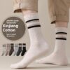 Vintage Stripe Men's Cotton Crew Socks Comfortable Mid-Calf Business Casual Athletic Socks for Fall Winter