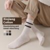 Vintage Stripe Men's Cotton Crew Socks Comfortable Mid-Calf Business Casual Athletic Socks for Fall Winter