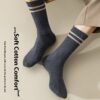 Vintage College Style Men's Cotton Crew Socks Stripe Pattern Anti-Odor Moisture-Absorbing Mid-Calf Socks