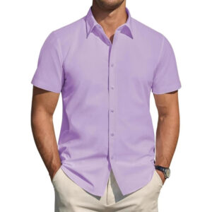 Men's Stretch Short Sleeve Shirt - Plus Size, Wrinkle-Free Ice Silk, Cool 4-Way Stretch Business Casual Shirt