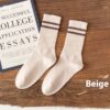 Vintage College Style Men's Cotton Crew Socks Stripe Pattern Anti-Odor Moisture-Absorbing Mid-Calf Socks