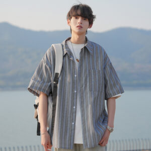 Seasonal Thin Striped Trendy Short Sleeve Shirt Jacket