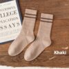 Vintage College Style Men's Cotton Crew Socks Stripe Pattern Anti-Odor Moisture-Absorbing Mid-Calf Socks