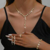 Fashion Pearl-Like Necklace & Earrings Set with Diamond Flowers