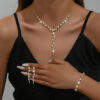 Fashion Pearl-Like Necklace & Earrings Set with Diamond Flowers