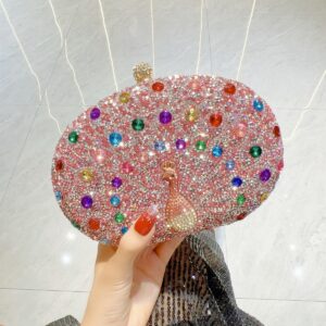Peacock Diamond-Encrusted Clutch Bag for Parties
