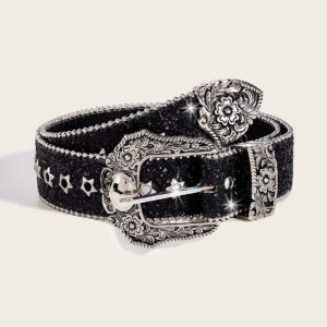 Retro American Style Women's Belt Starry Shining Black Decorative Belt Alternative Fashion Dress Accessory