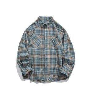 Streetwear Colorblock Long Sleeve Shirt for Men - Spring Japanese Vintage Preppy Style Couple Jacket, Vibe Loose Plaid Shirt