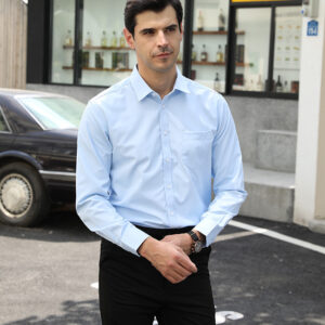 High-End Business Solid Color Dress Shirt - Men's Work Uniform, Slim Fit Professional Formal Long Sleeve Top