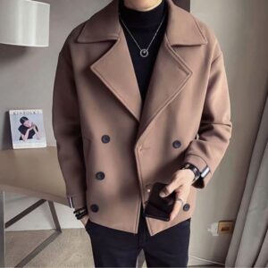 Men's Short Trench Coat - Korean British Style Casual Influencer-Approved Woolen Overcoat, Warm Winter Jacket