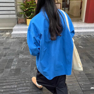 Klein Blue Autumn Long Sleeve Instagram Style Women's Shirt Skin-Brightening Slimming Oversize Blouse