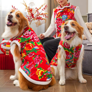 Northeastern Chinese New Year Party Outfit - Plaid Gowns Suitable for Small, Medium, and Large Dogs and Cats, Pomeranians