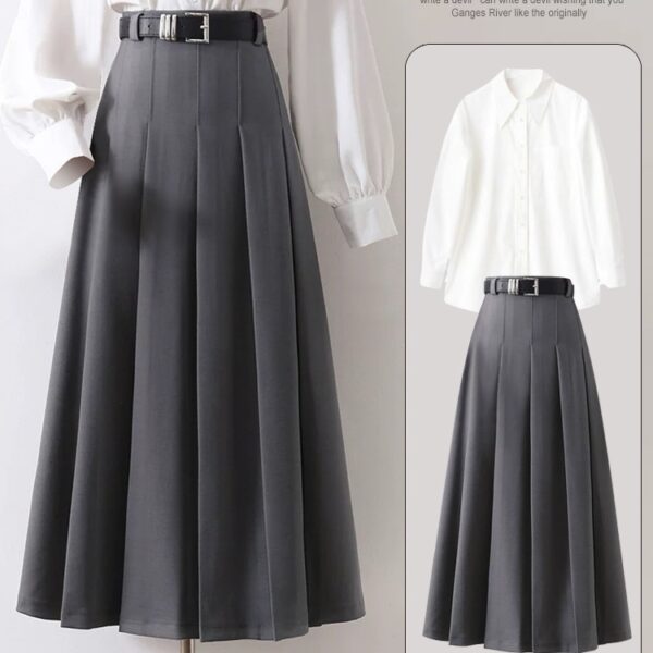 Korean Style High Waist Blazer Skirt Women's Slim Fit Pleated Midi Skirt Versatile Office Professional A-Line Skirt