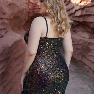 Sexy Plus Size Sequin Bodycon Dress Figure-Hugging Club Party Glitter Dress for Curvy Women