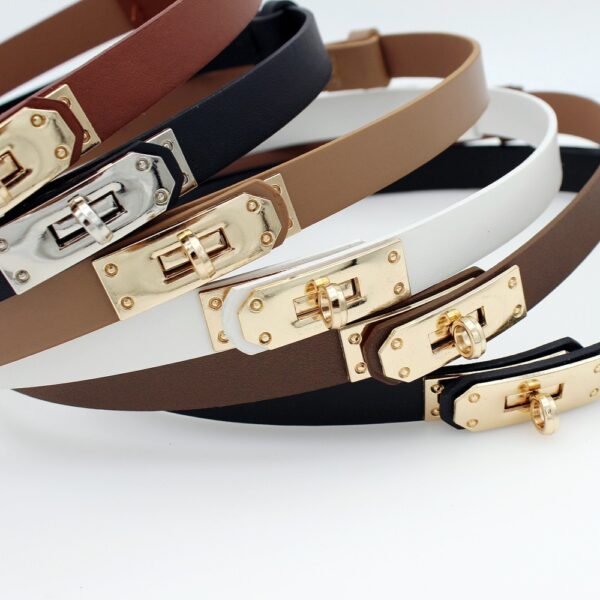 Elegant Thin Waist Belt with Lock Buckle Adjustable Elastic Decorative Dress Belt for Women