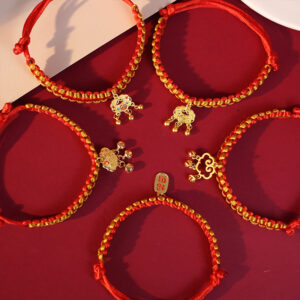 Wealthy Red Rope Longevity Lock - Handcrafted Pet Collar for Cats and Small Dogs