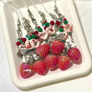 Teeny Strawberry Bead Chain for Phones with Charm Hooks