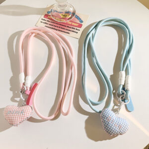Creative Pink - Checkered Heart - Shaped Pendant Phone Case Lanyard
