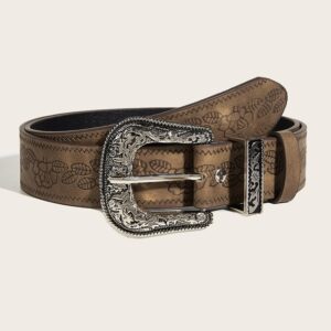 Trendy Brown Textured Pin Buckle Belt Printed Pattern Unisex Fashion Belt for Women and Men